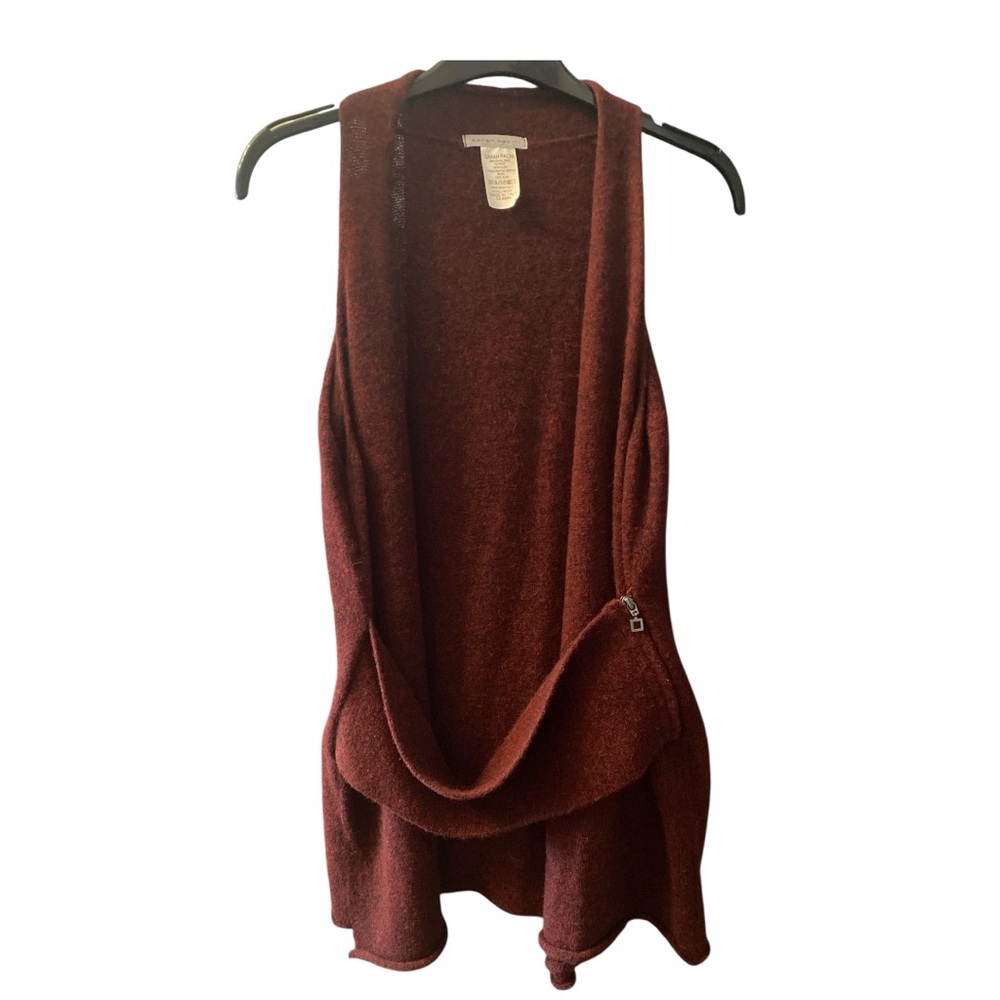 Sarah Pacini Burgundy Alpaca & Wool Blend Belted Vest One size